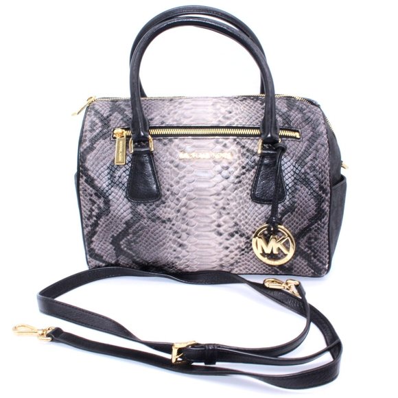 Michael Kors Black Leather Snake Large Shoulder Bag Satchel Purse New W/ Defect - Picture 1 of 13